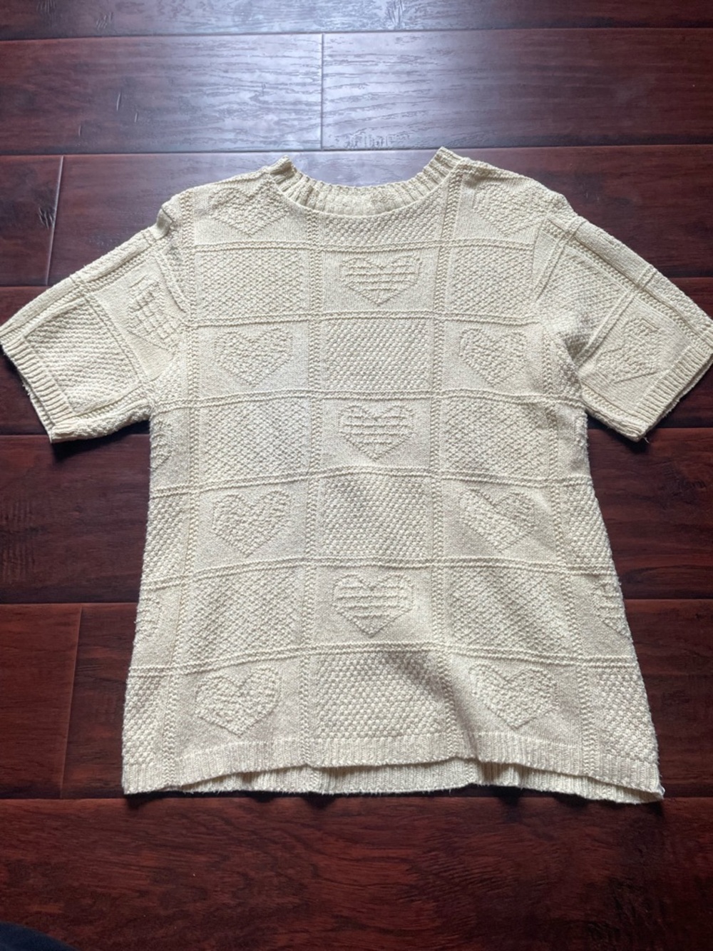 Heart Knit Short Sleeve Sweater Top
